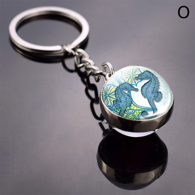 Turtle Shell Starfish Funny Animal Glass Ball Key Ring