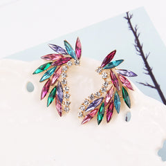 Exaggerated Retro Alloy Inlaid Crystal Geometric Semicircular Multicolor Stud Earring