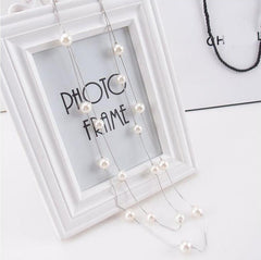 Multilayer Fashion Double-layer Pearl Sweater Chain Long Ornaments Necklace