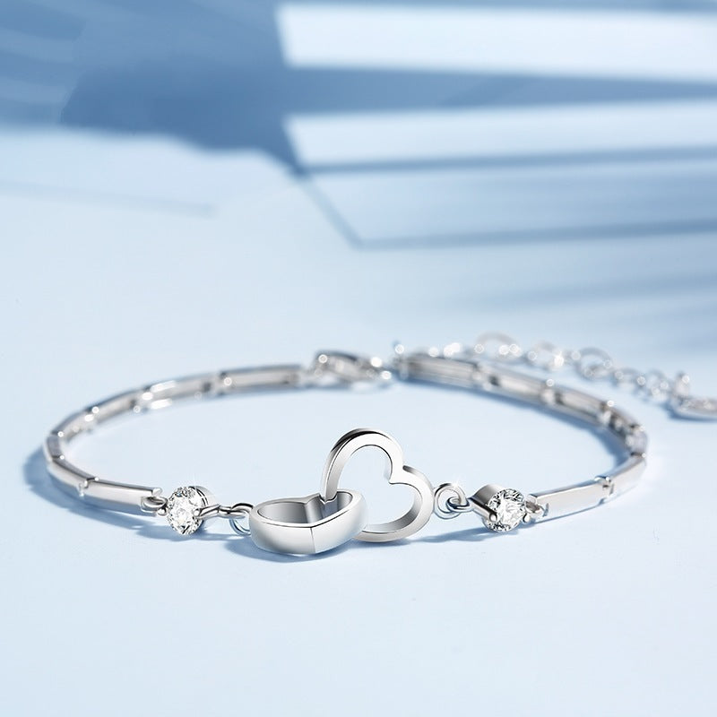 Simple And Sweet Personality Double Heart Bracelet