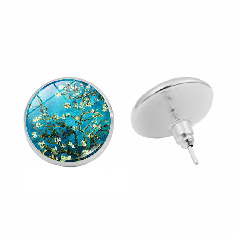 Van Gogh Starry Night Sunflower Time Stone Stud Earrings