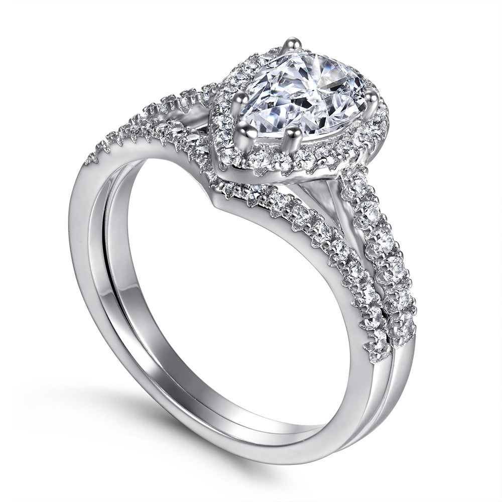 Zircon Set Ring V-shaped Row Ring Simulation Diamond