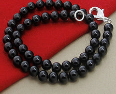 Women's Necklace 8mm Black Round Beads Abs Acrylic Glass Crystal