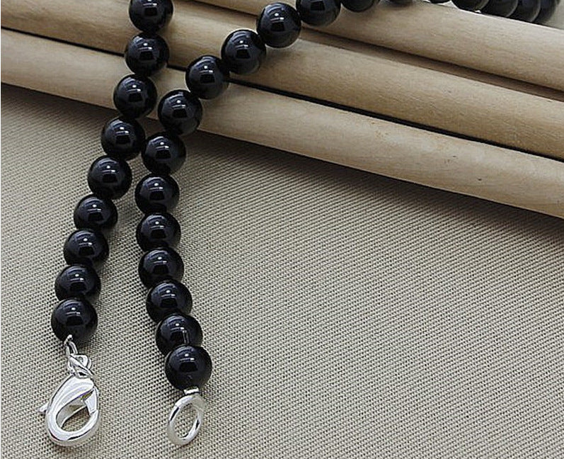 Women's Necklace 8mm Black Round Beads Abs Acrylic Glass Crystal