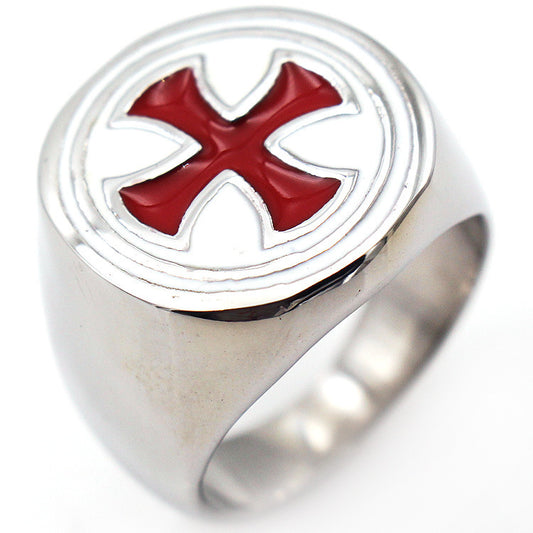 Retro Men's Titanium Steel Ring Red Drip Cross