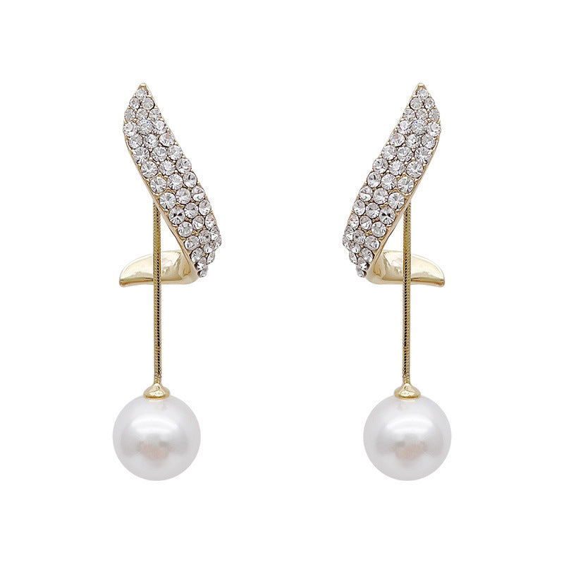 Full Diamond Pearl Earrings Female Temperament Simple