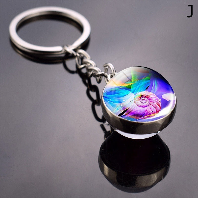 Turtle Shell Starfish Funny Animal Glass Ball Key Ring