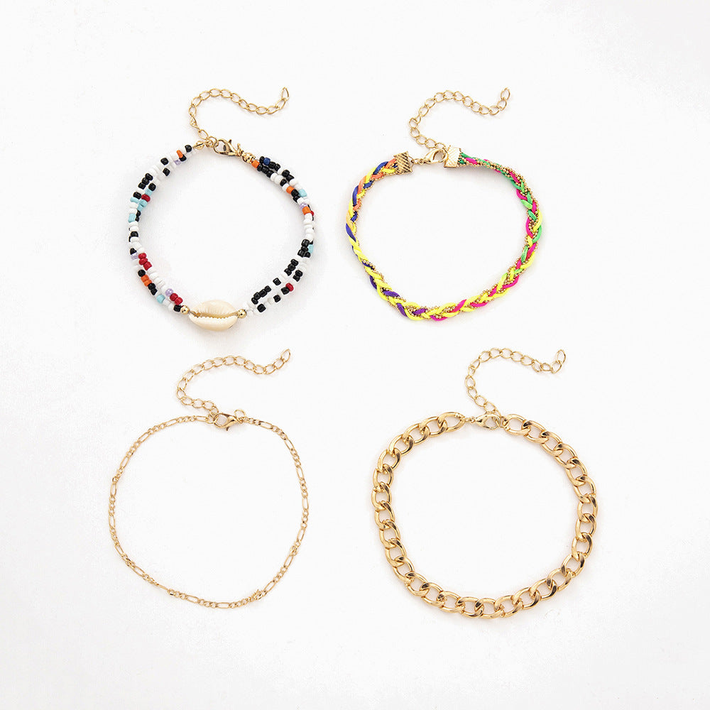 Braided Rope Shell Rice Bead Alloy Chain Combination Four-Piece Set