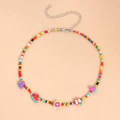 Personalized Colorful Fruit Element Rice Bead Necklace For Women