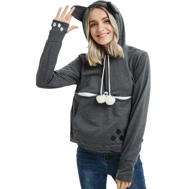 Winter Hoodies Pullover Sweatshirts With Cat Pocket For Women