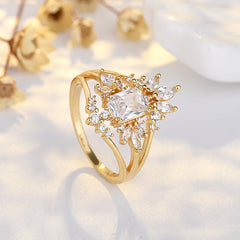 Light Luxury Zircon Water Drops Square Geometric Sterling Silver Ring Fashion Special-interest