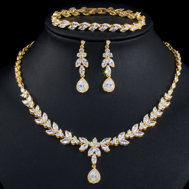 Zircon Necklace Earrings Bracelet Three Piece Set