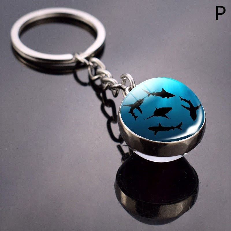 Turtle Shell Starfish Funny Animal Glass Ball Key Ring