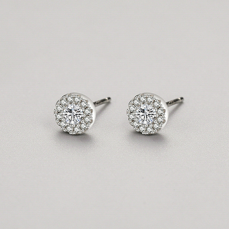 S925 Silver Hypoallergenic Full Diamond Round Earrings