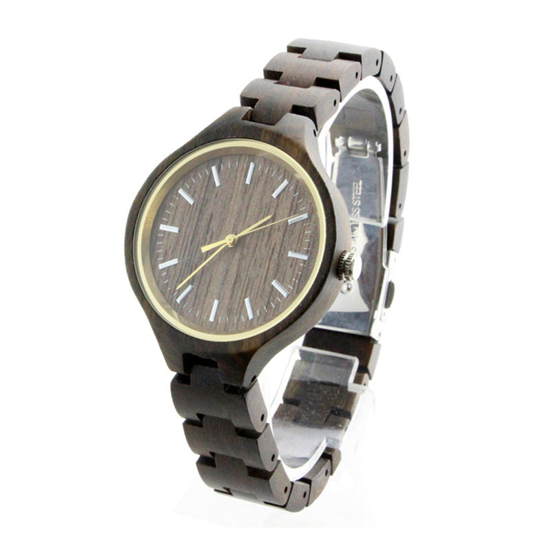 Folding Clasp High Quality All Wood Ebony Quartz Watch