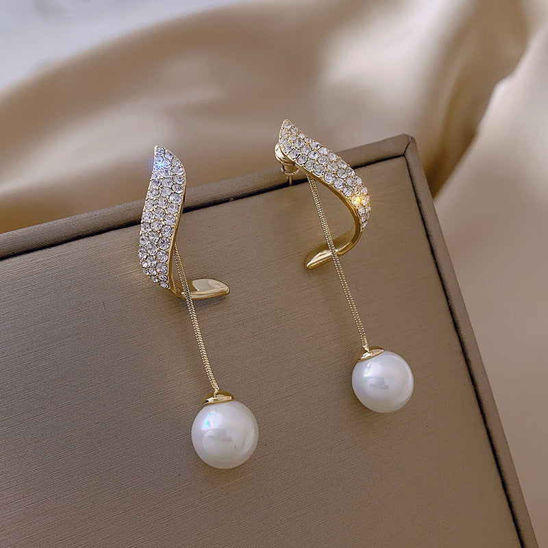 Full Diamond Pearl Earrings Female Temperament Simple