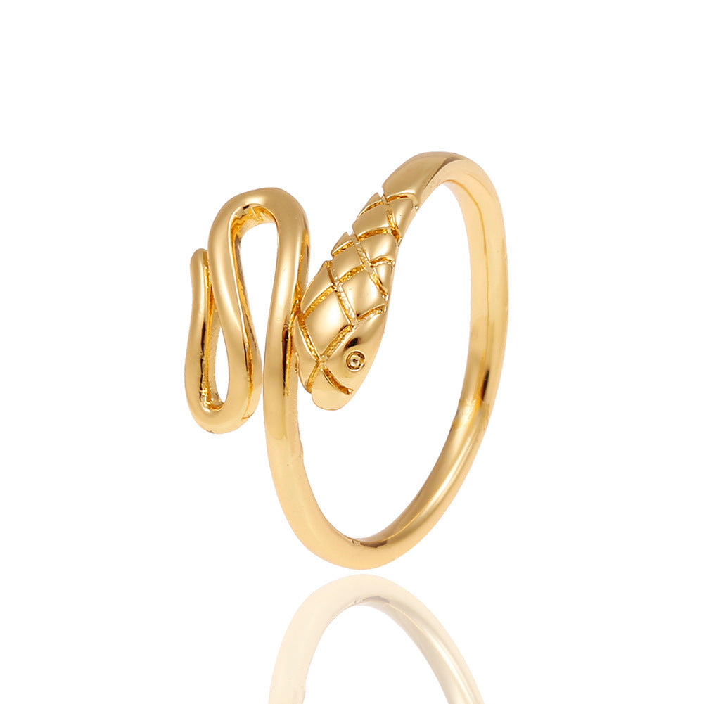 Copper Plated Genuine Gold Snake Shaped Diamond Ring With Adjustable