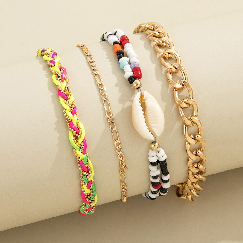 Braided Rope Shell Rice Bead Alloy Chain Combination Four-Piece Set