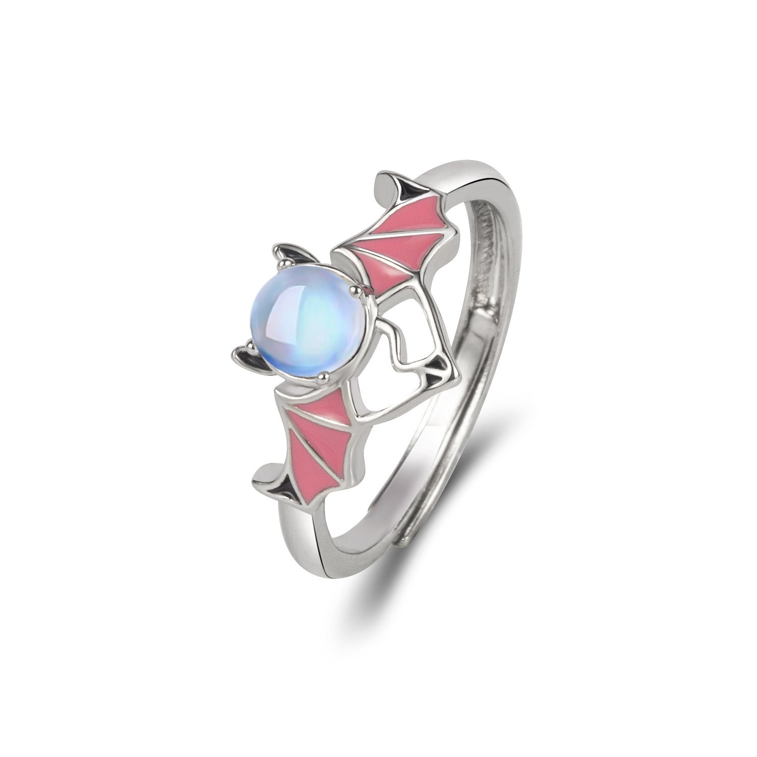 Silver Blue Moonlight Stone Angel Demon Ring