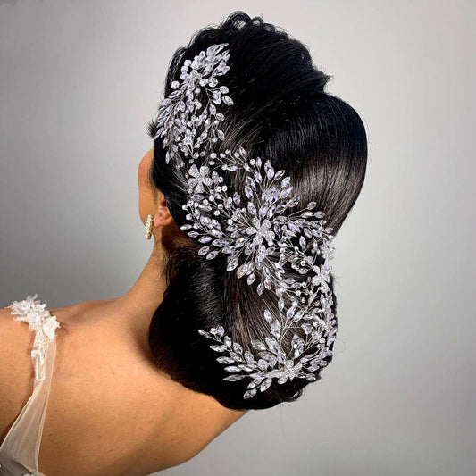 Bridal Wedding Headdress Lengthened Rhinestone Alloy Flower Headband Wedding Accessories