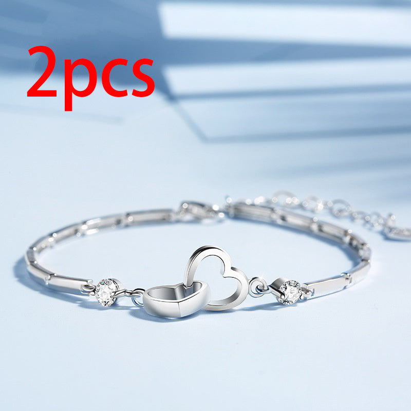 Simple And Sweet Personality Double Heart Bracelet