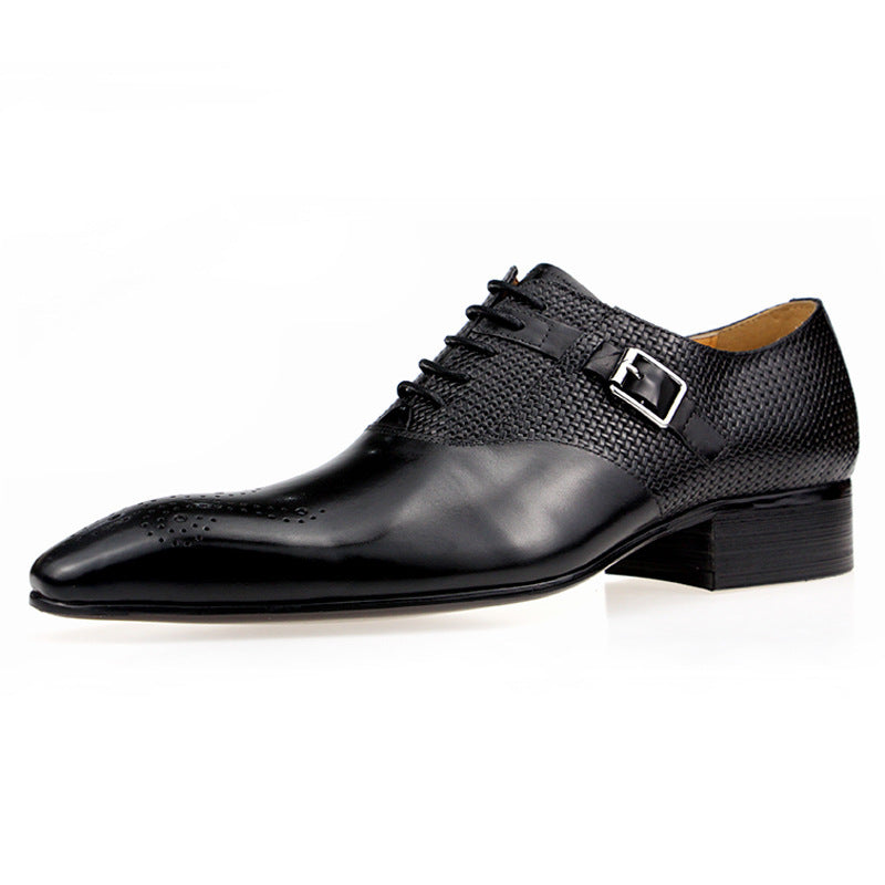 Men's British Pointed Toe Wear-resistant Low-top Leather Carved Shoes