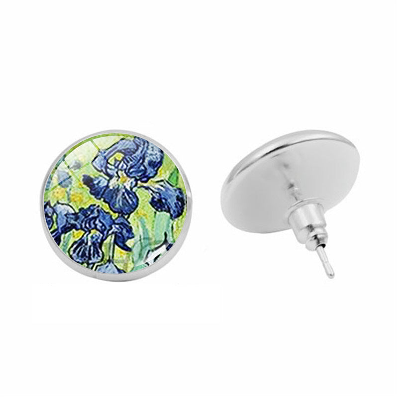 Van Gogh Starry Night Sunflower Time Stone Stud Earrings