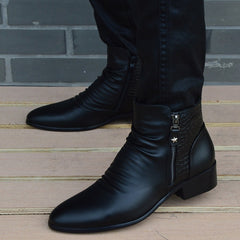 Men's Shoes With Velvet Rivet Pointed Toe Leather Boots