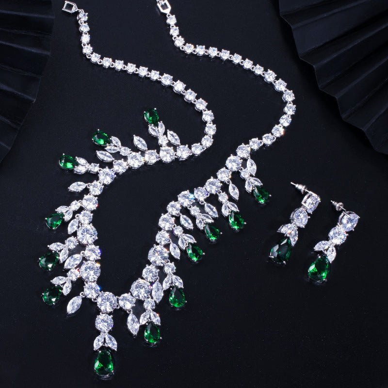 Luxury  Zircon Bridal Party  High-end Accessories  Luxury Water Drop Big Suit Super Flash Zircon Bridal Party Dress High-end Accessories  ellexo shop  jewelry  necklace  pendant  bridal sets  women jewelry  women accessories  trendy jewelry  girls product  fashion  girls fashion  women fashion