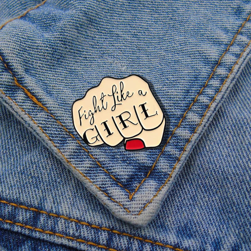 Creative Personality Drop Oil Fight Like A Girl Fist Brooch Badge Collar Pin