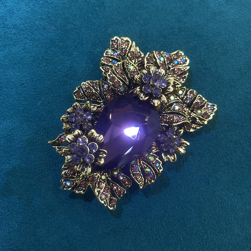 Crystal Glass French Flower Suit Jacket Pin