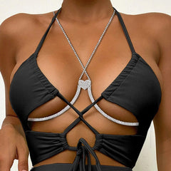 Love Chest Beach Jewelry Nightclub Halter Rhinestone Body Chain