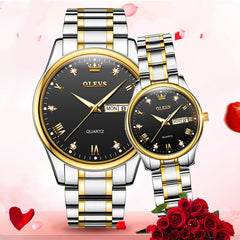 Gold Quartz Diamond Waterproof Luminous Pair Watch