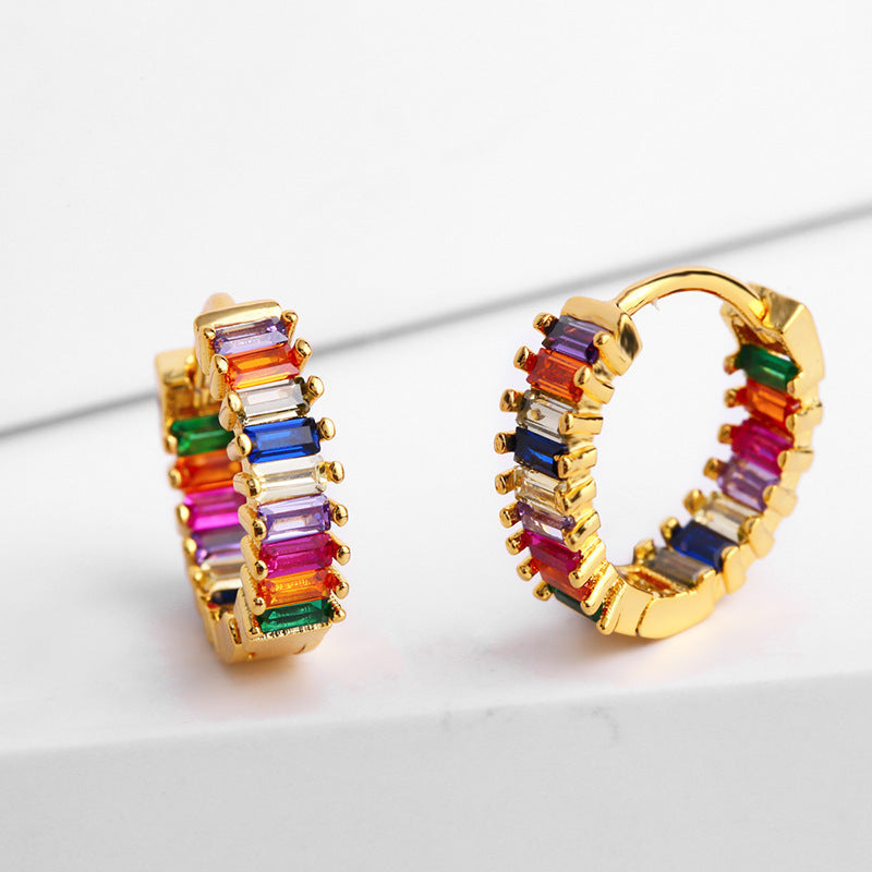 European And American Inlaid Colorful Zircon Geometric Round Earrings