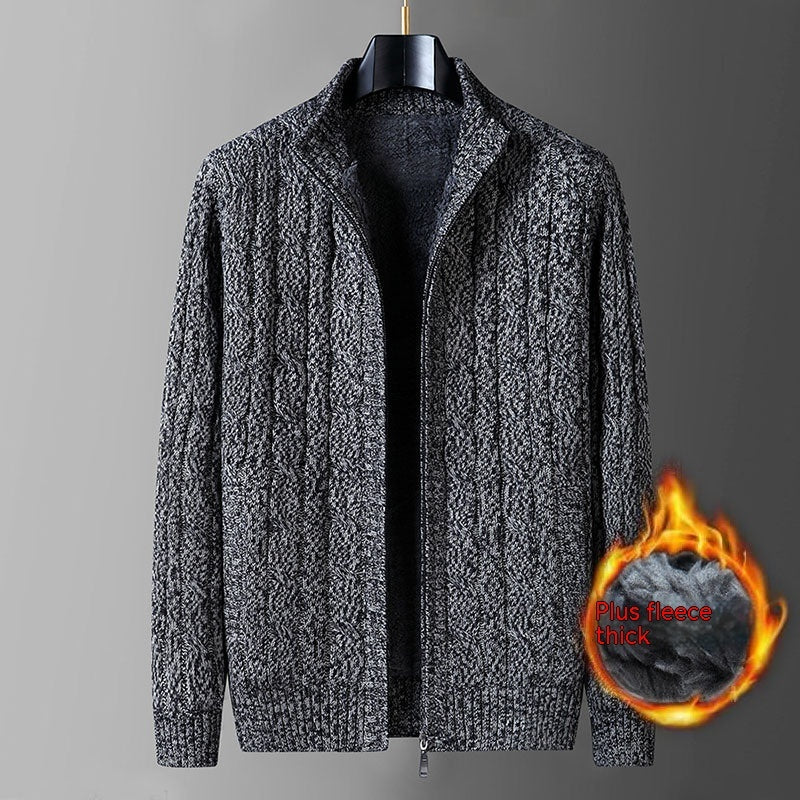 Men's Cardigan Sweater Fleece-lined  Thickening Thermal Half Turtleneck