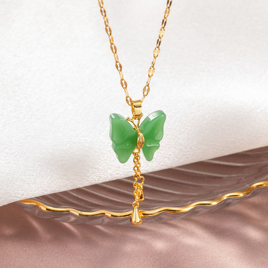 Hetian Jade Pendant Butterfly Tassel Pendant Necklace