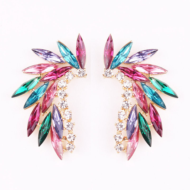 Exaggerated Retro Alloy Inlaid Crystal Geometric Semicircular Multicolor Stud Earring