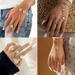 Personality Fashion Tassel Linked Pendant Chain Bracelet Ring Set