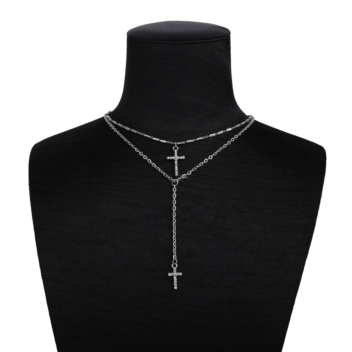 Multi-layer Double Layer Cross Crystal Necklace Sweater Chain