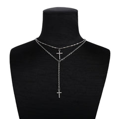 Multi-layer Double Layer Cross Crystal Necklace Sweater Chain