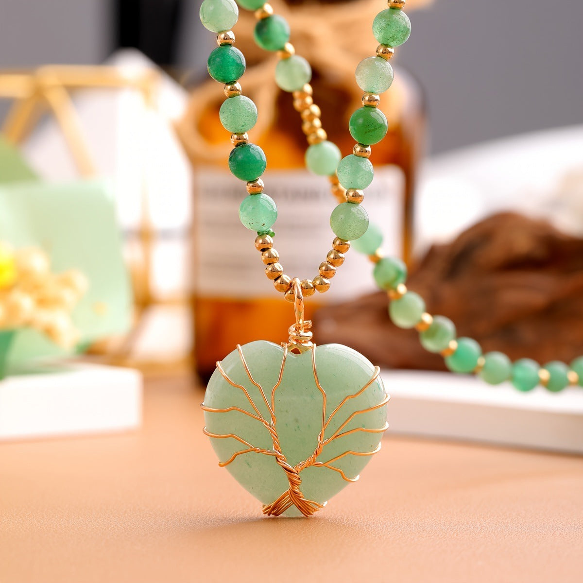 Heart-shaped Lucky Tree Crystal Ball Pendant Necklace