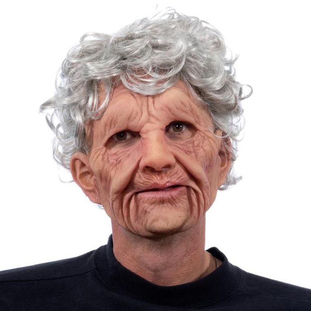 Halloween Granny Mask Latex Headgear Wig Mask