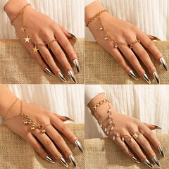 Personality Fashion Tassel Linked Pendant Chain Bracelet Ring Set