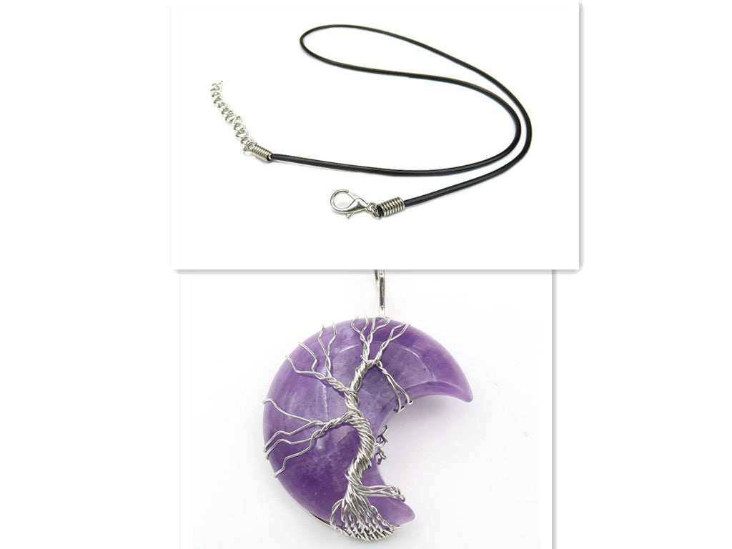 Cross-Border New Handmade Necklace Jewelry Moon Natural Crystal Stone Tree Of Life Jewelry Pendant Necklace Accessories