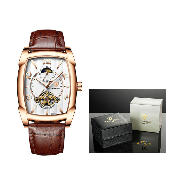 Watch Men's Barrel Tourbillon Leather Mechanical Watch