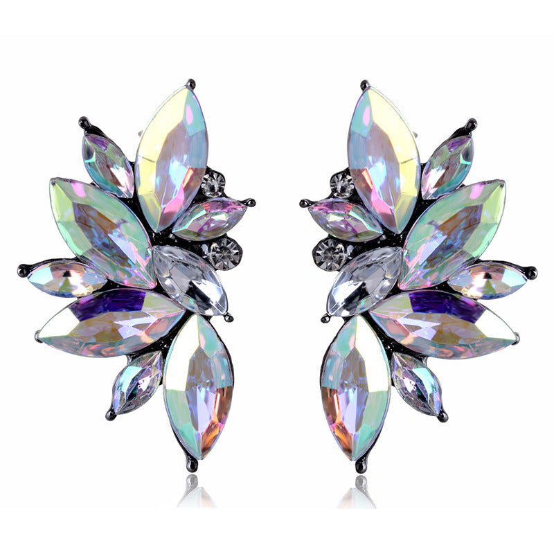 Exaggerated Retro Alloy Inlaid Crystal Geometric Semicircular Multicolor Stud Earring