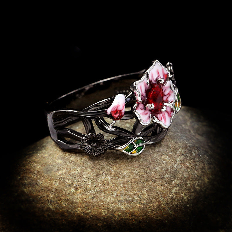 girls product  women accessories  women product  trendy jewelry  jewelry  Black Gold Plated Two-tone Flower Ring Female  women products  Rings  silver  Flower  ellexo shop  girls accessories