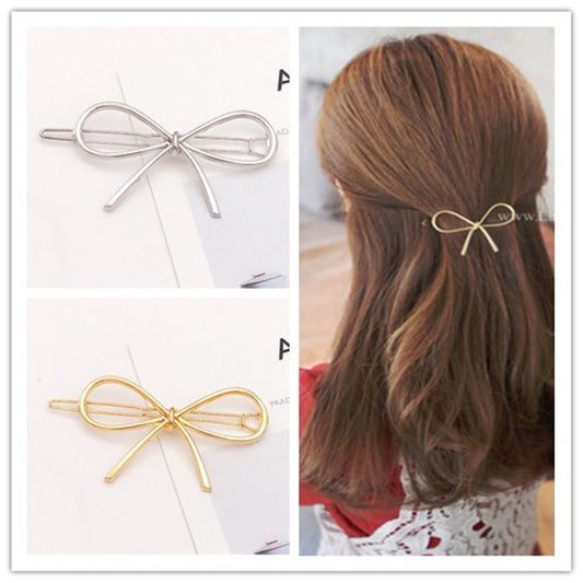 New Hollow Plated Alloy Women's Bow Hairpin Simple Matte Gold Side Clip Hair Accessories
