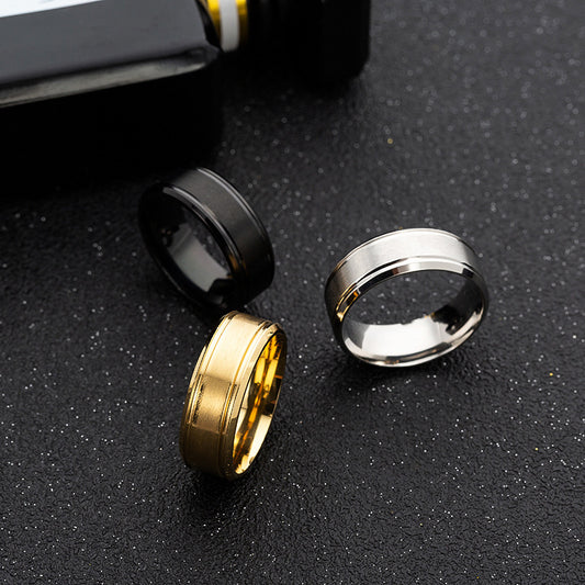 361 Stainless Steel 8mm Wide Matte Double Bevel Simple Men's Ring