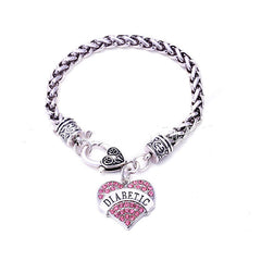 Zinc Alloy Diamond Heart-shaped DIABETIC Bracelet